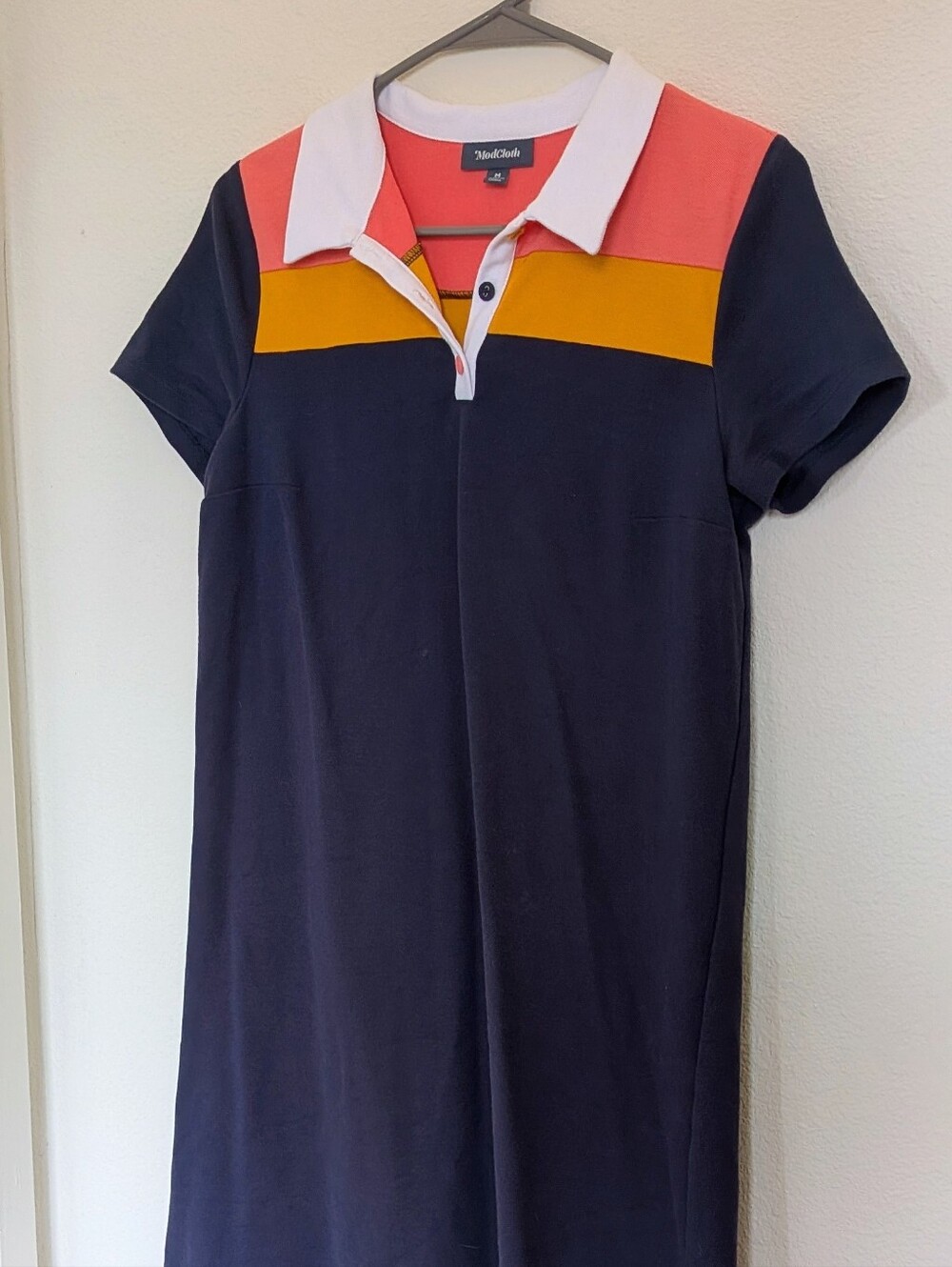 Modcloth Weekend Greeting Polo Mini Navy Pink Yellow dress - Medium